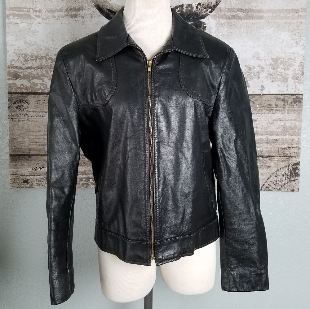 Vintage Jeanne Pierre Size 40 Black Leather Jacket